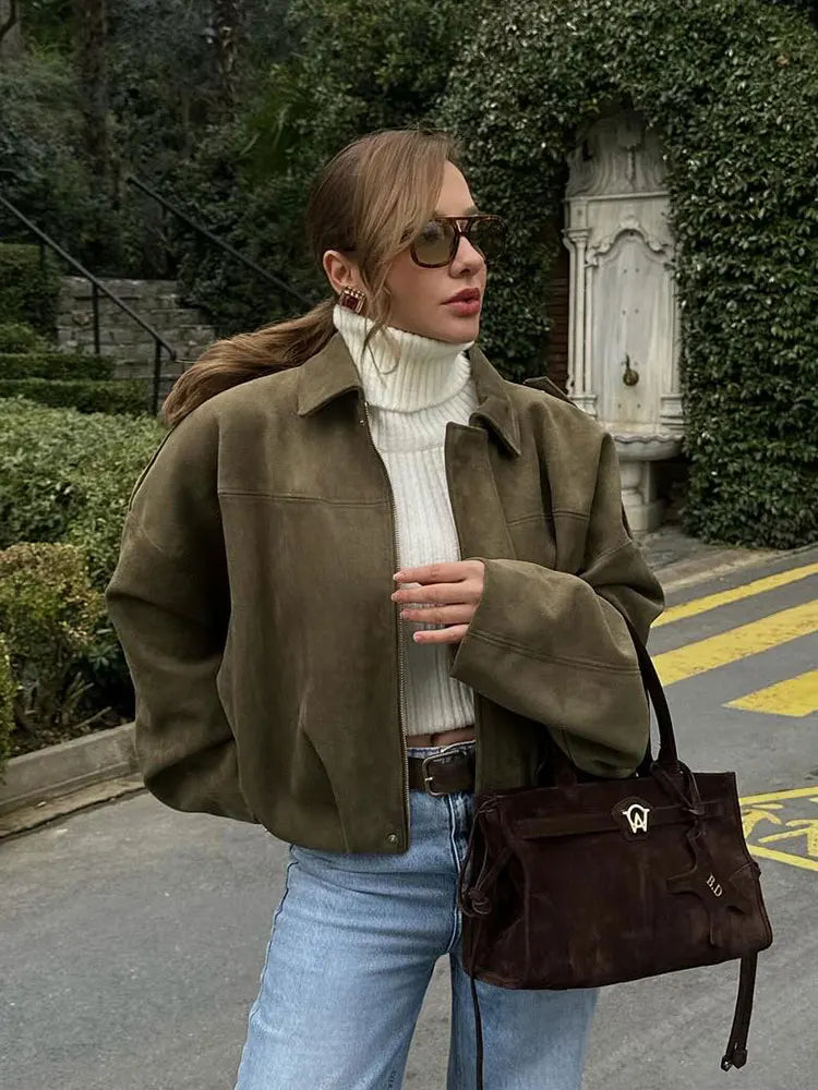 Chaqueta Suede Mujer Manga Murciélago | Abrigo Vintage Otoño