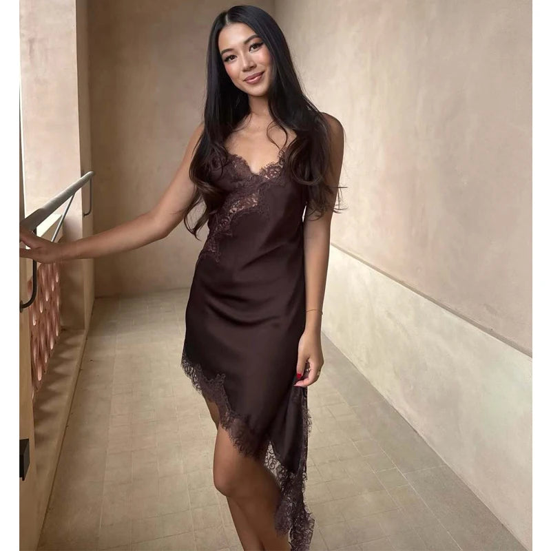 Vestido Mini Encaje y Satén Mujer | Espalda Descubierta Fiesta