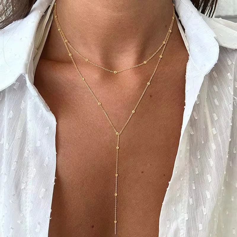 Collar Lariat Dorado Forma Y Mujer | Acero Inoxidable Chapado Oro