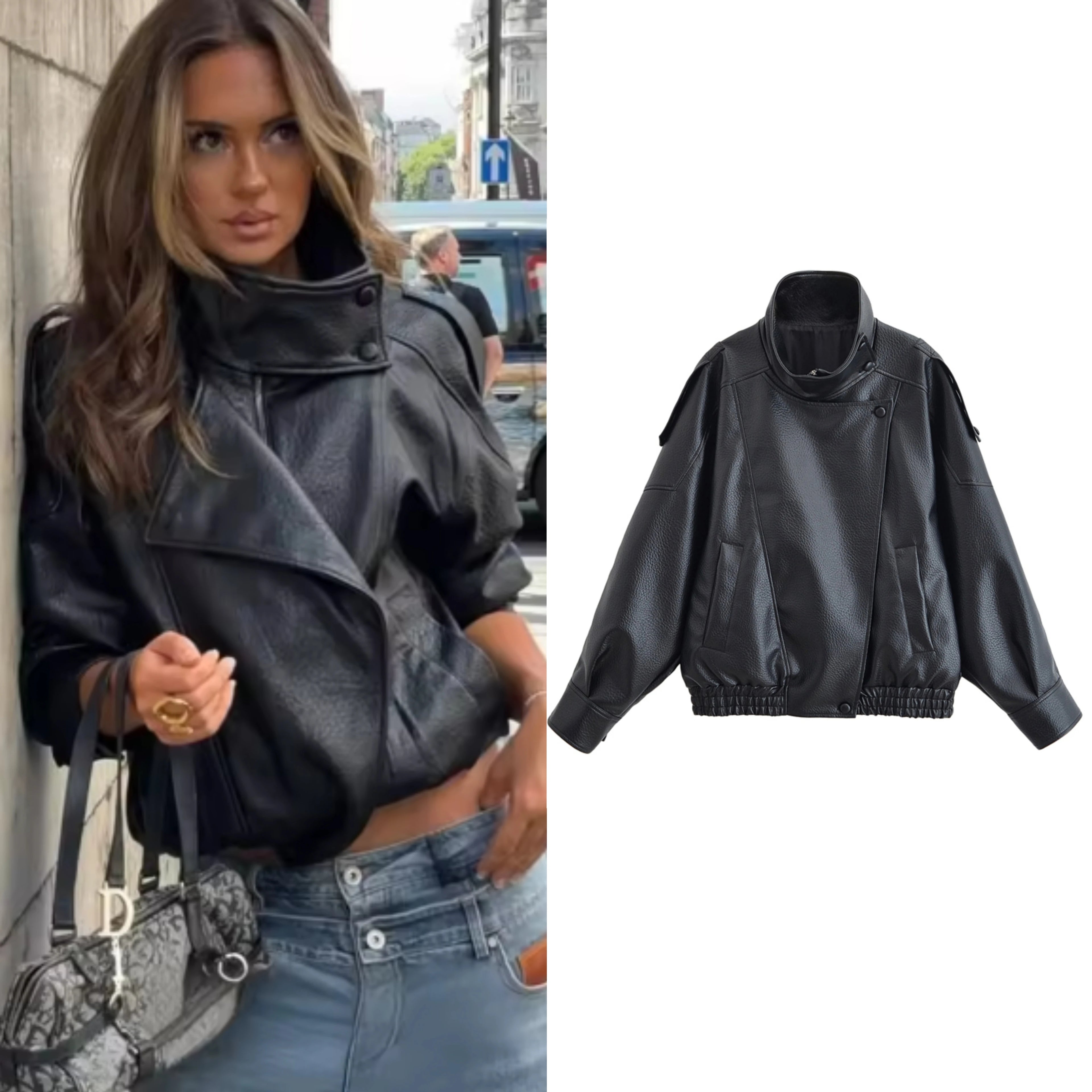 Chaqueta Moto Cuero Sintético Negro Mujer | Estilo Biker Fashion