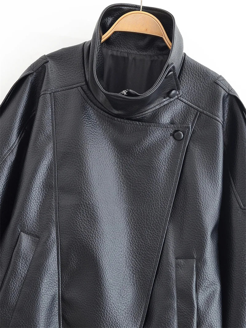 Chaqueta Moto Cuero Sintético Negro Mujer | Estilo Biker Fashion