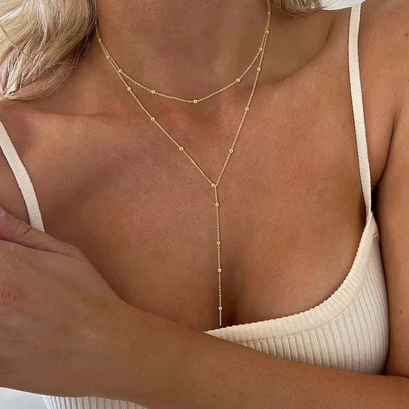 Collar Lariat Dorado Forma Y Mujer | Acero Inoxidable Chapado Oro