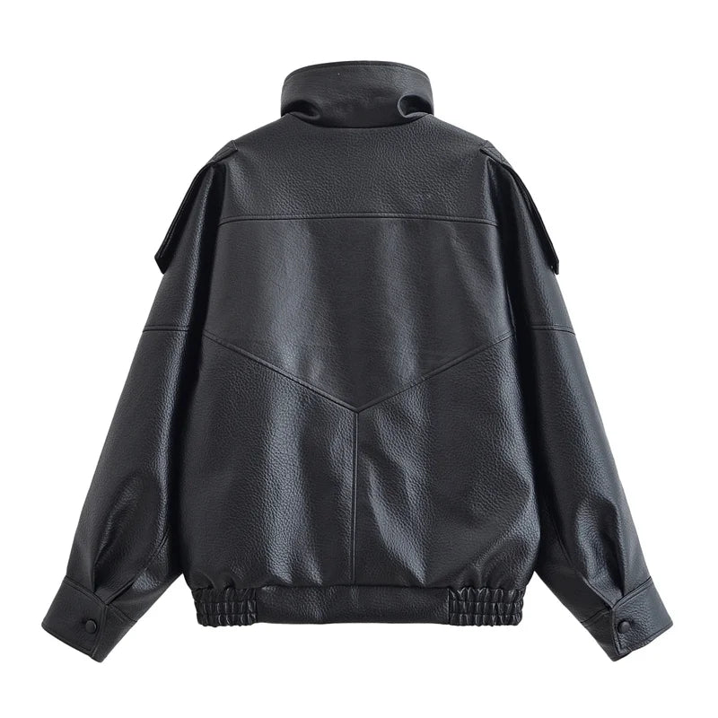 Chaqueta Moto Cuero Sintético Negro Mujer | Estilo Biker Fashion