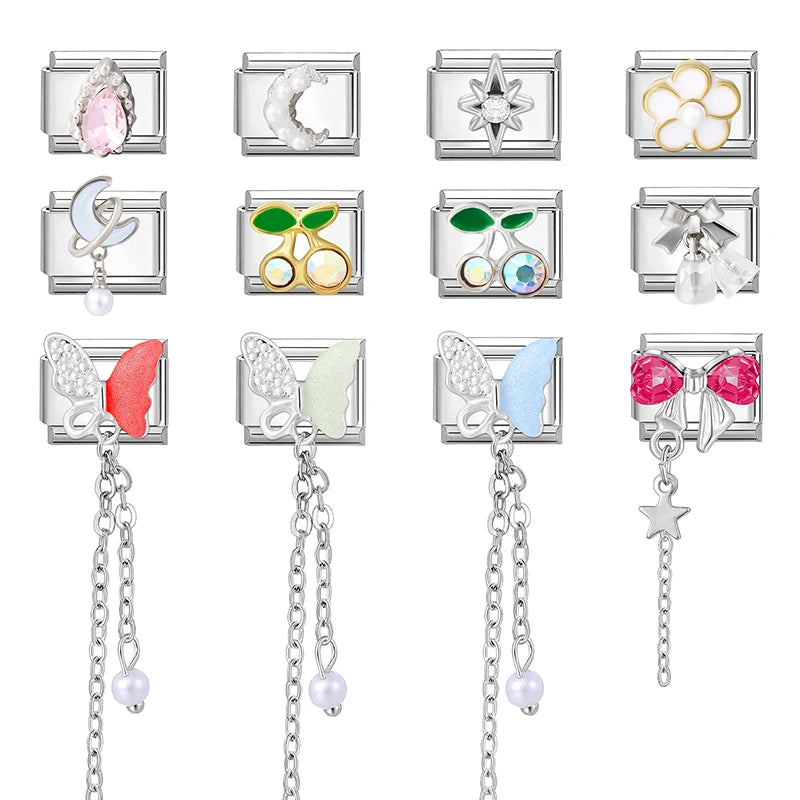 Charms DIY Pulsera Acero Inoxidable | Luna, Mariposa, Corazón y Más