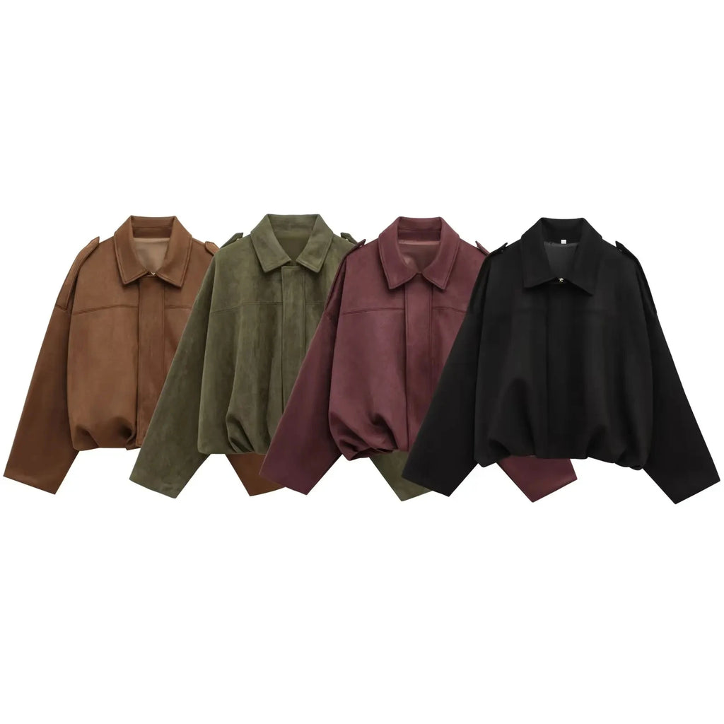 Chaqueta Suede Mujer Manga Murciélago | Abrigo Vintage Otoño