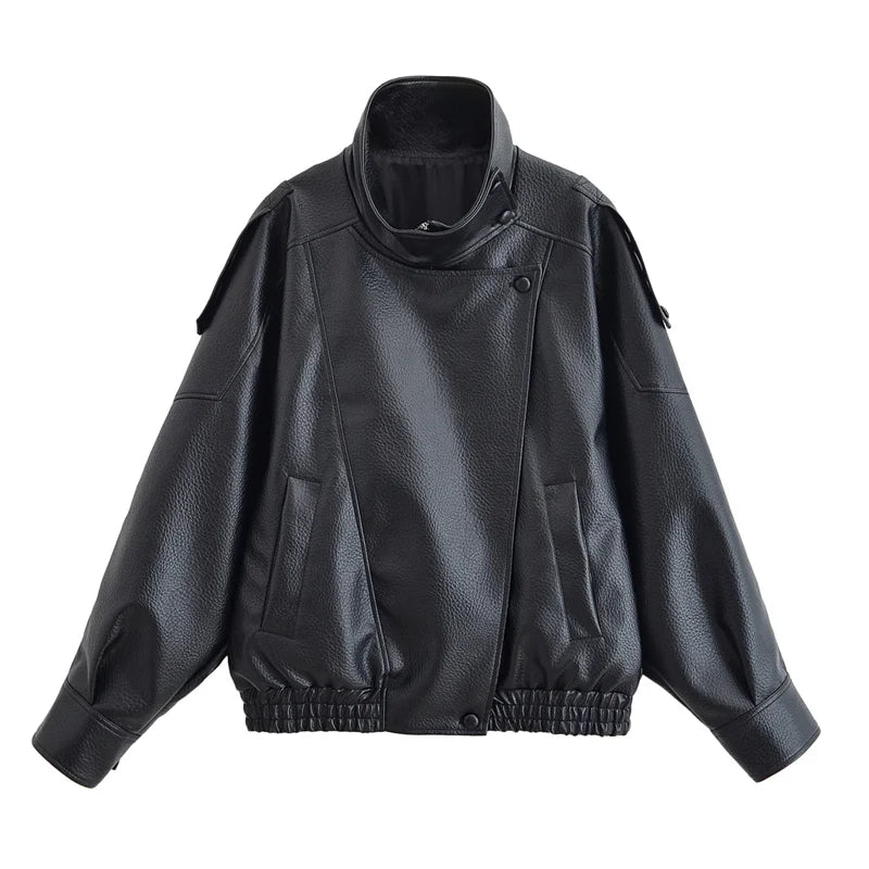 Chaqueta Moto Cuero Sintético Negro Mujer | Estilo Biker Fashion