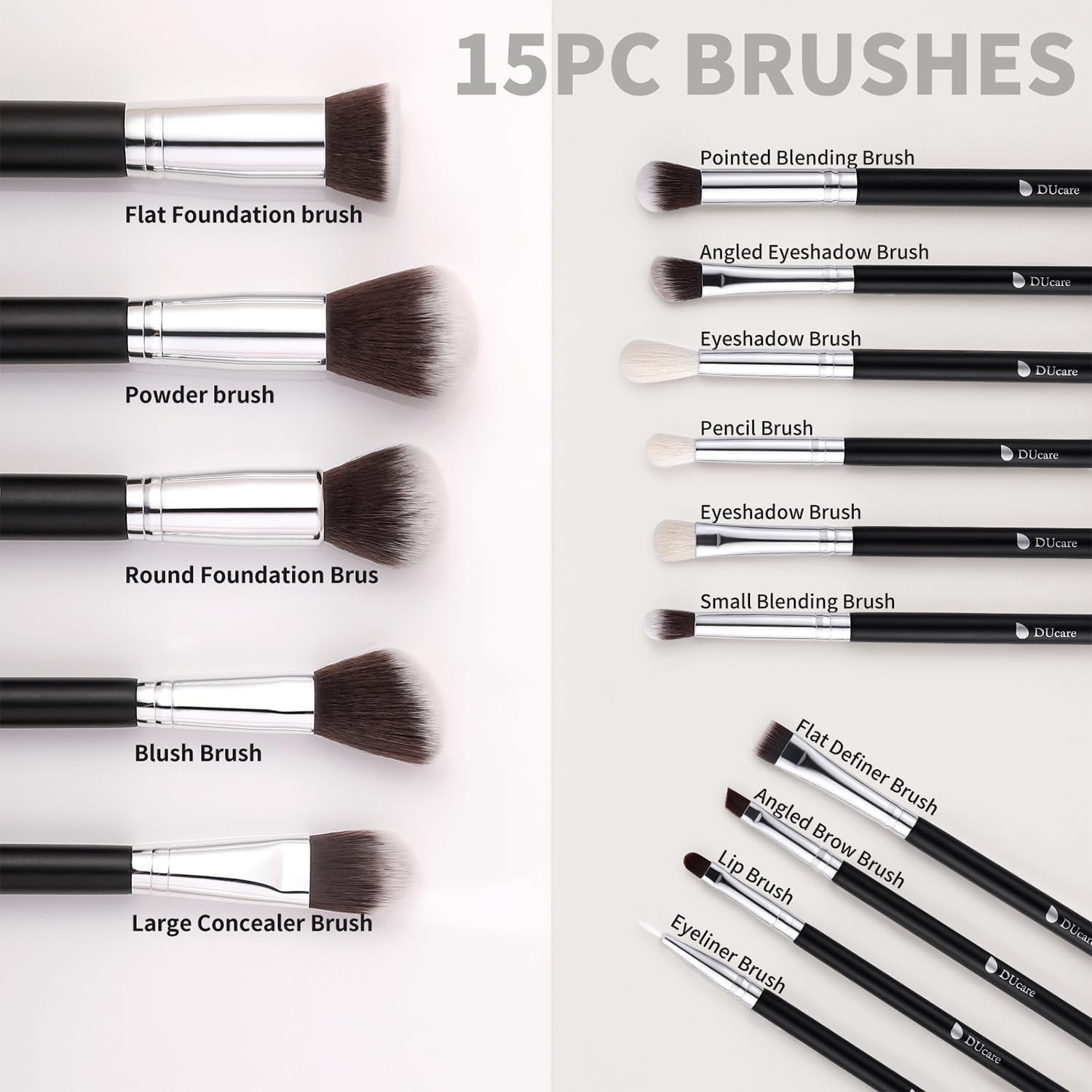 Ducare Set De Brochas De Maquillaje 15 Pcs Con Bolsa Profesional Brochas De Maquillaje Synthetic,Mango De Madera,Brocha Para Contorno De Ojos Y Rubor,Regalo Para San Valentín,Navidad Y Año Nuevo