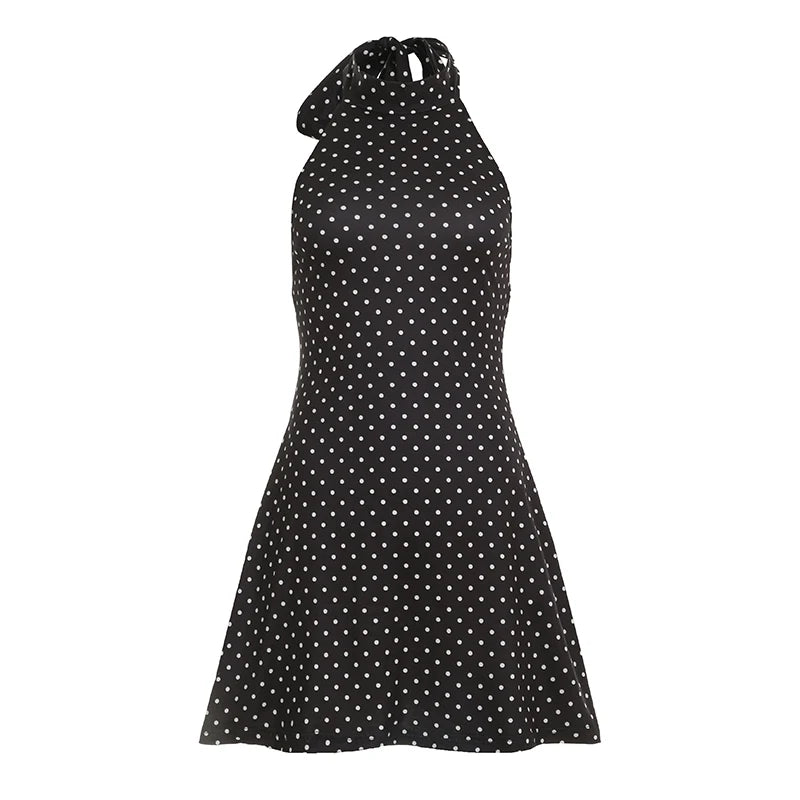 Vestido Halter Lunares Mini Mujer | Espalda Descubierta Fiesta Verano