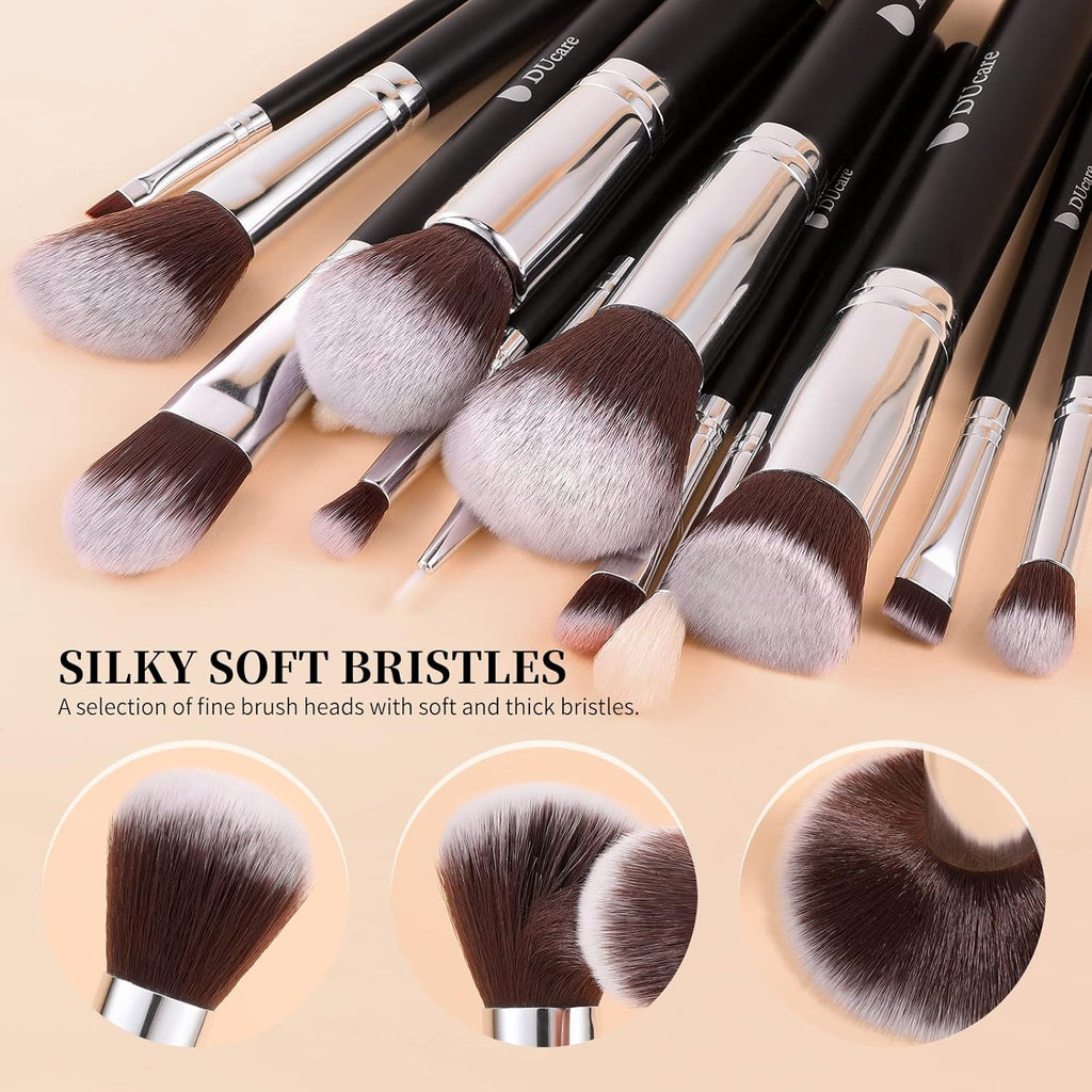 Ducare Set De Brochas De Maquillaje 15 Pcs Con Bolsa Profesional Brochas De Maquillaje Synthetic,Mango De Madera,Brocha Para Contorno De Ojos Y Rubor,Regalo Para San Valentín,Navidad Y Año Nuevo