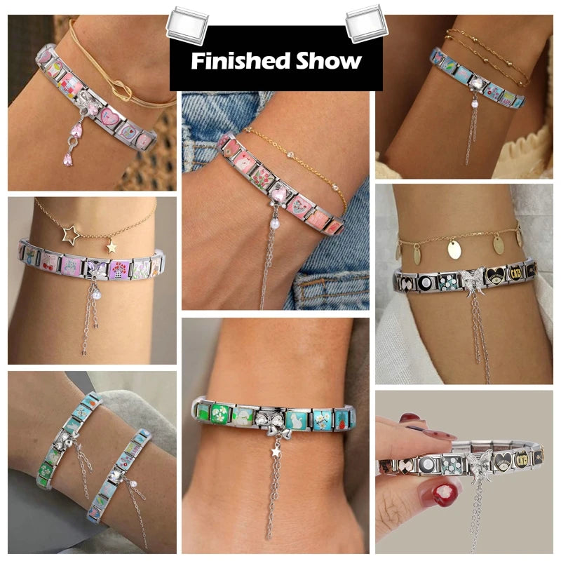 Charms DIY Pulsera Acero Inoxidable | Luna, Mariposa, Corazón y Más