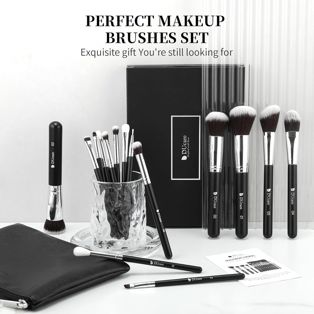 Ducare Set De Brochas De Maquillaje 15 Pcs Con Bolsa Profesional Brochas De Maquillaje Synthetic,Mango De Madera,Brocha Para Contorno De Ojos Y Rubor,Regalo Para San Valentín,Navidad Y Año Nuevo