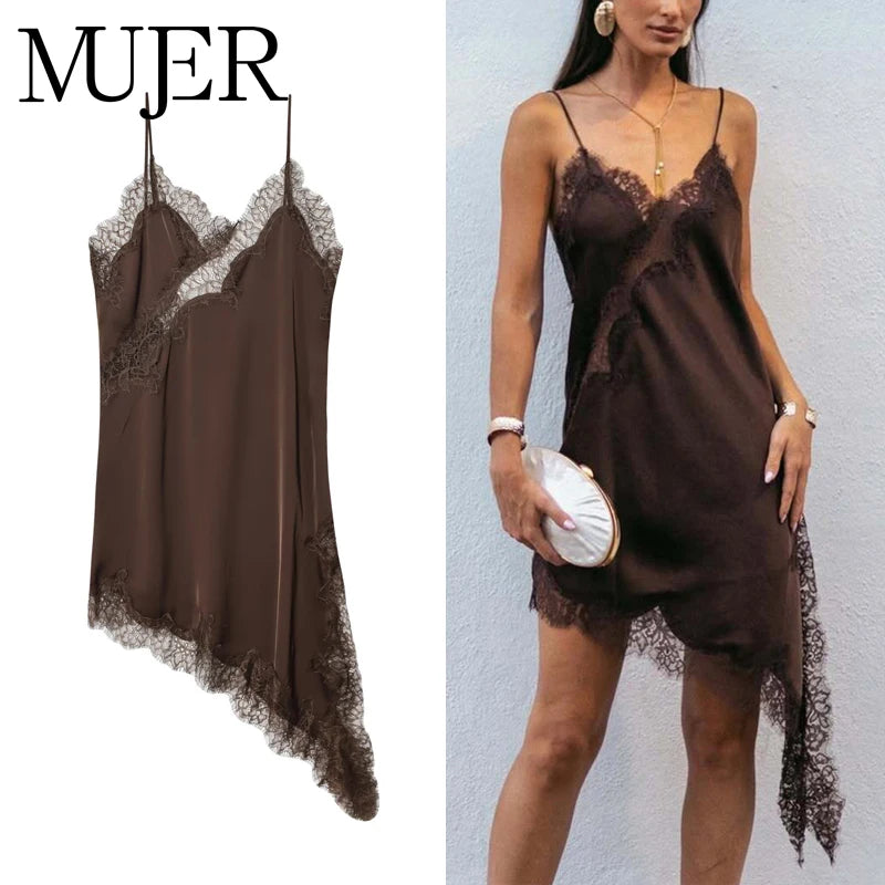 Vestido Mini Encaje y Satén Mujer | Espalda Descubierta Fiesta