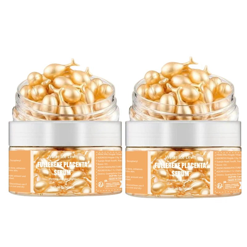 Fullerene Placenta Serum. With Elastin Vitamin E Glycerin. Firming Anti-Wrinkle Anti-Aging. Day Night Use Formula. 50 Pieces.