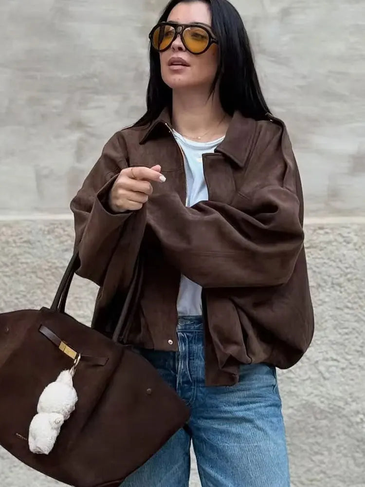 Chaqueta Suede Mujer Manga Murciélago | Abrigo Vintage Otoño