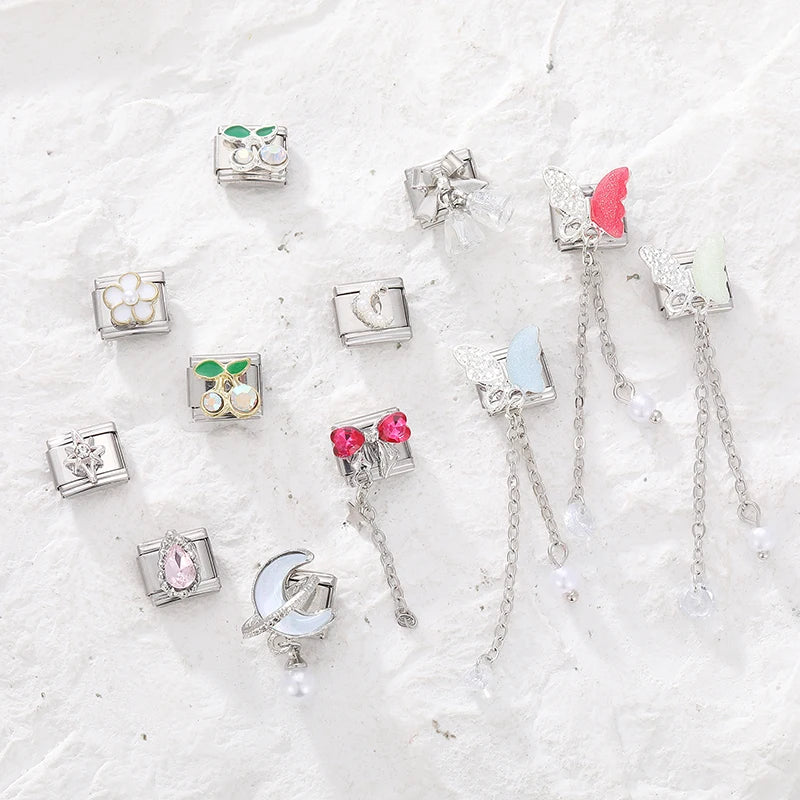 Charms DIY Pulsera Acero Inoxidable | Luna, Mariposa, Corazón y Más