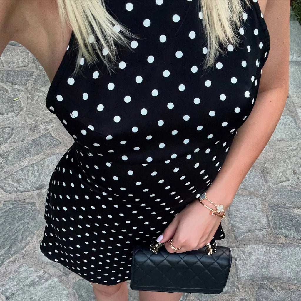 Vestido Halter Lunares Mini Mujer | Espalda Descubierta Fiesta Verano