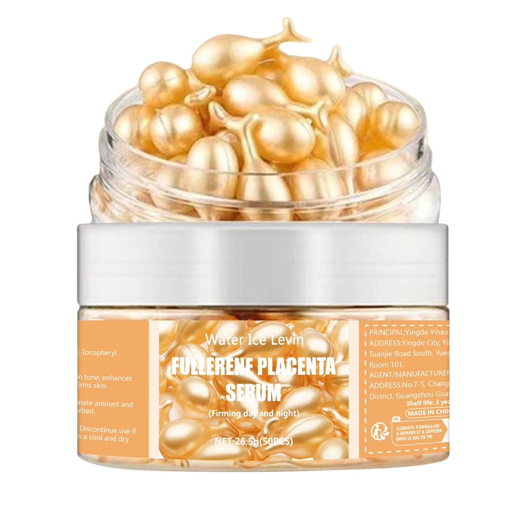 Fullerene Placenta Serum. With Elastin Vitamin E Glycerin. Firming Anti-Wrinkle Anti-Aging. Day Night Use Formula. 50 Pieces.