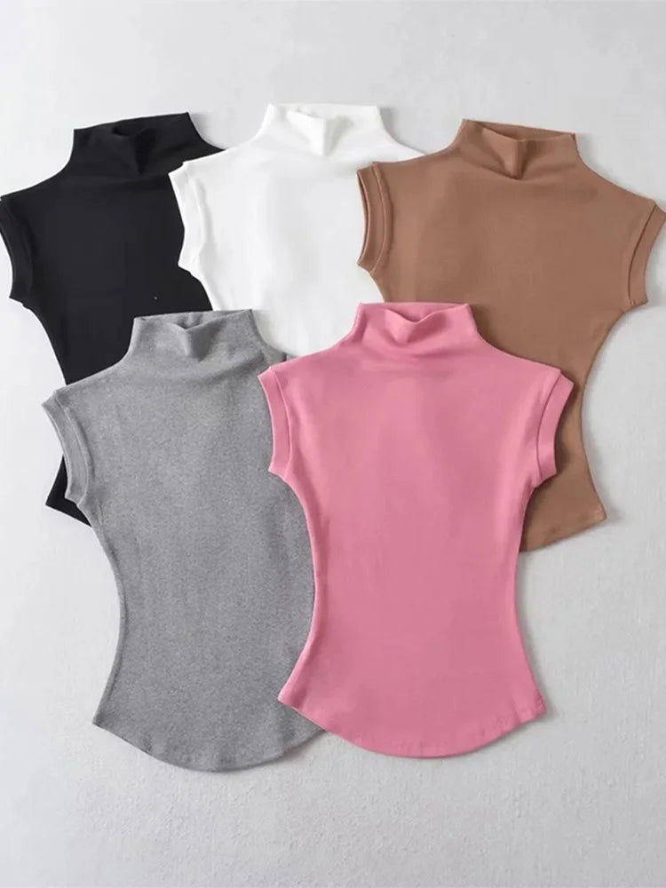 Top Cuello Alto Sin Mangas Mujer | Slim Fit Streetwear Verano